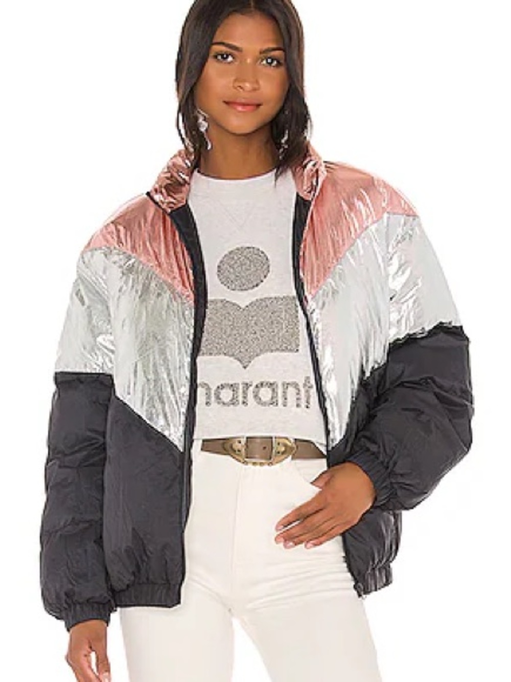 Isabel Marant Étoile Metallic Colorblock Rose Gold Puffer Jacket sz small 4 NWT